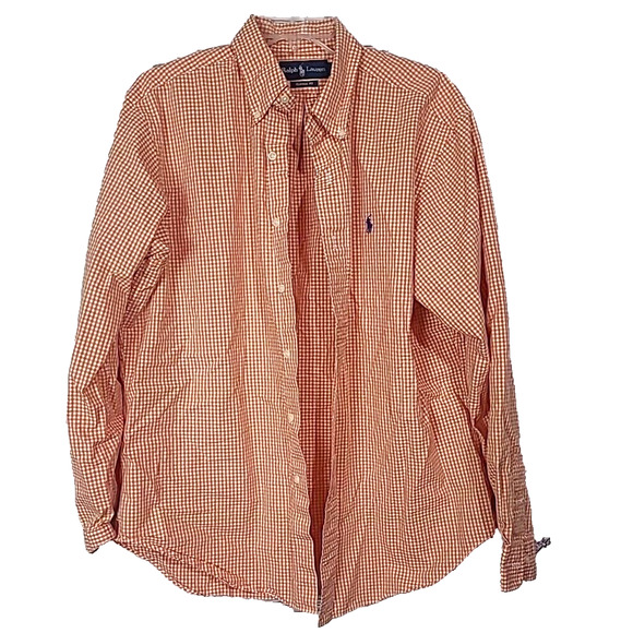 Ralph Lauren Orange Gingham Classic Fit Pocket Button Down Shirt Mens Size Large - Picture 1 of 4